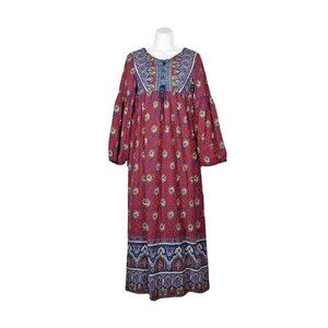 Vintage Maxi Dress Bohemian Bell Sleeve 70s Floral Turkish Moroccan Design Small